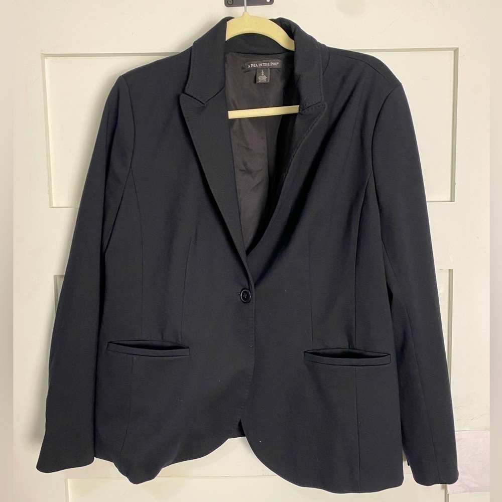 Pea in The Pod Black One Button Soft Stretchy Blazer Size Large